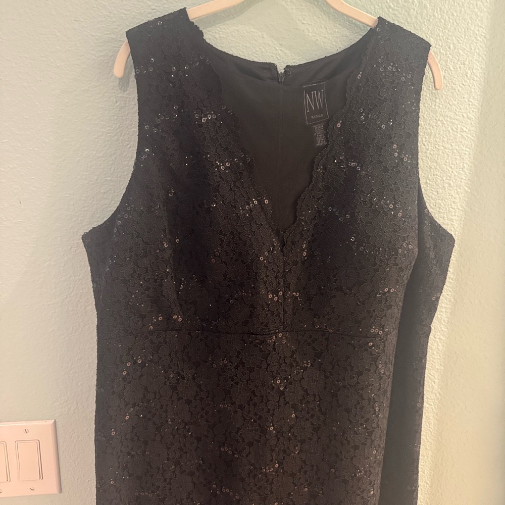 Night Way Collections Black Sequin Lace Midi Dress
